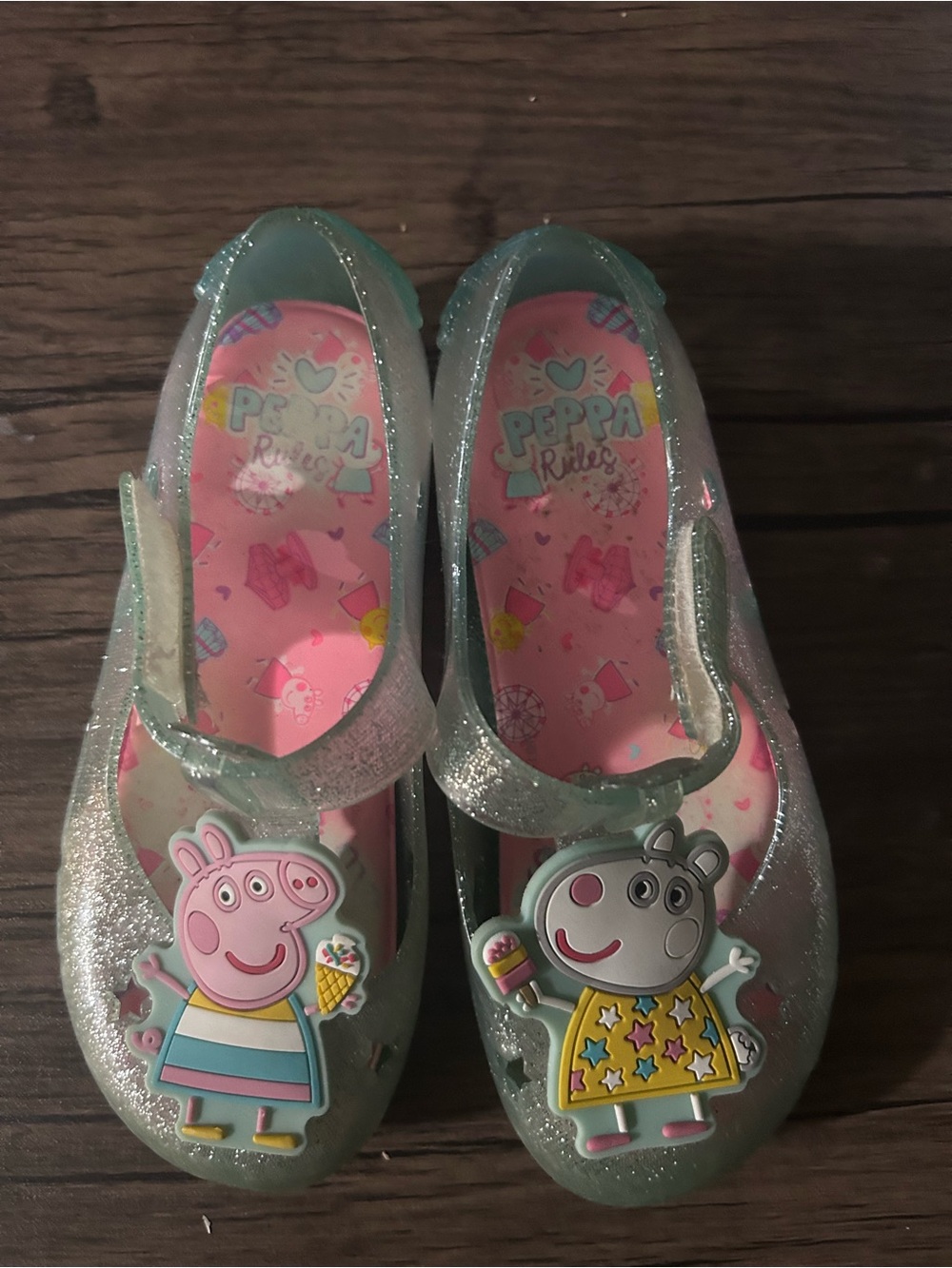 Peppa Pig Glitter Jelly Sandals in Mint with Pink Insole